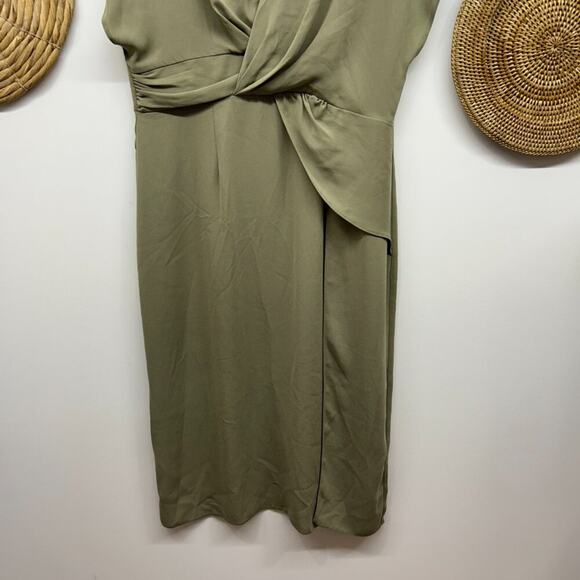 ASOS Green Minimalist Short Sleeve Twist & Drape Front Midi Dress 10 - Picture 5 of 7